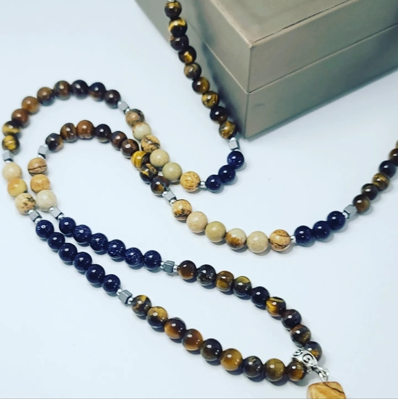 Tiger eye, Jasper, goldstone Mala 108 beads - Picture 4 of 5